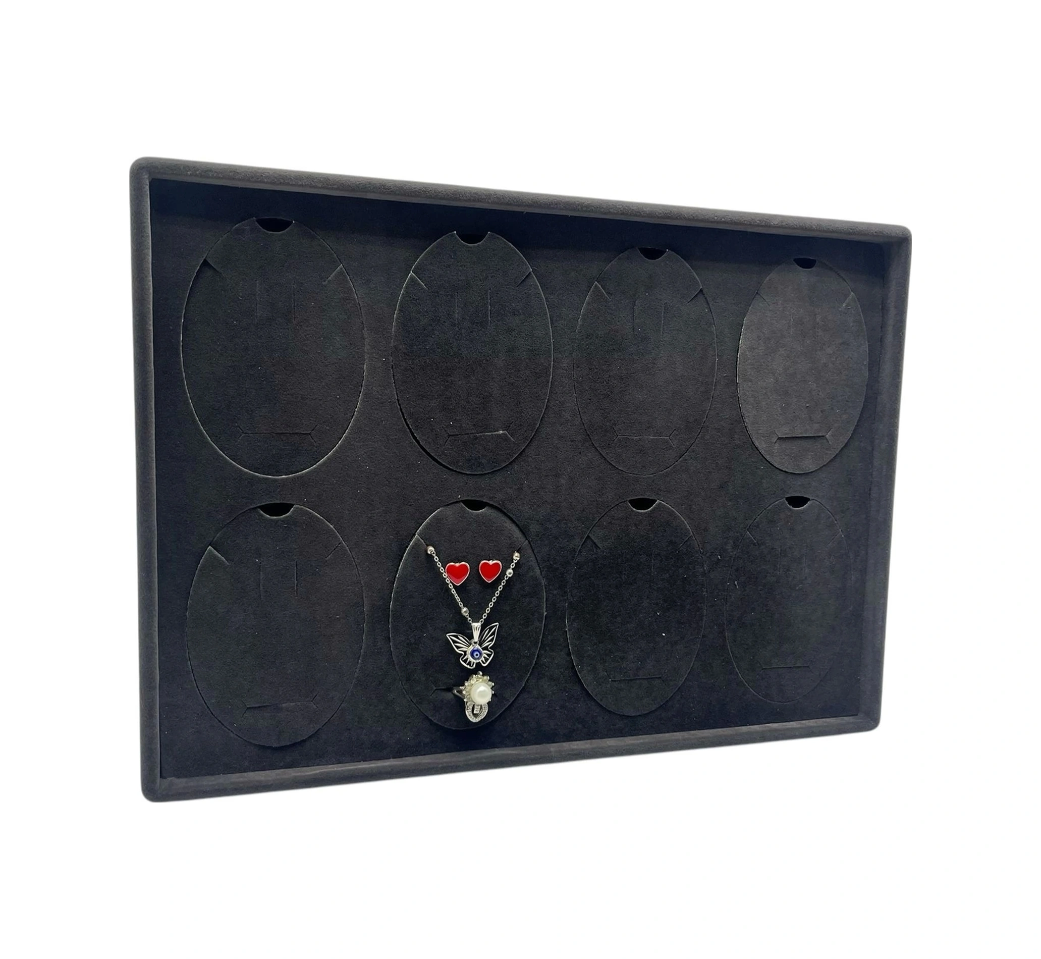 Süet Kumaş Siyah 34-24 Cm Ayaklı 8 Pedli Kolye Tabla Stand