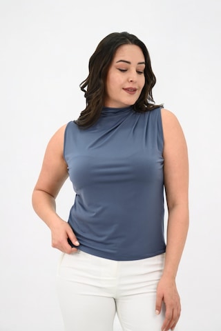 Kadın Büyük Beden Drape Detaylı Dik Yaka Bluz 1851-25 001