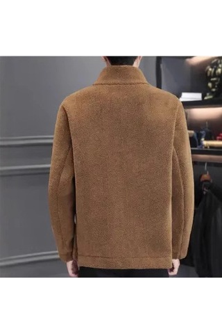 Erkek Kışlık Polar Astarlı Ceket, Sonbahar Ve Kış Kalınlaştırılmış Sıcak Günlük Giyim, Erkek Dış Giyim Kahverengi