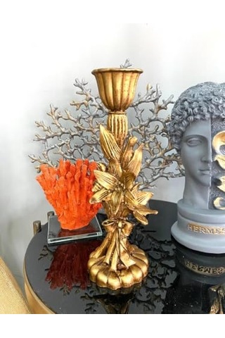Şamdan Mumluk Çiçek Şamdan Polyester Gold Genel