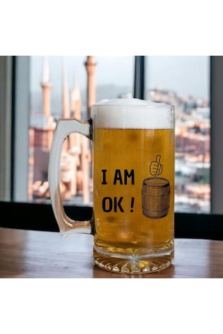 I Am Ok Tasarımlı Arjantin Bira Bardağı Kulplu Bardak Renkli
