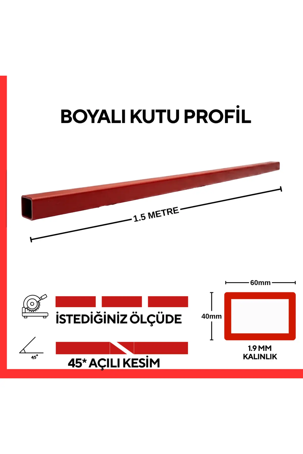 60x40x1,9 Mm Boyalı Kutu Profil 1.5 Metre Dikdörtgen Çelik Profil Kaynaklanabilir Metal Profil-fidan Koruma-bahçe Çiti
