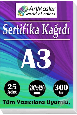 A3 Sertifika Kağıdı 25 Adet 300 Gram Kalın Fotokopi Kağıdı Tüm Yazıcılara Uyumlu 29.7x42 Cm Kalın Baskı Kağıdı