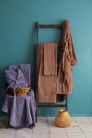 Apricitas Home Timeless Bej-lavander %100 Pamuk 6 Parça Aile Bornoz Seti Bej