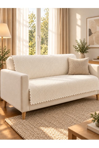 %100 Kaymaz Taban-pati Dostu Koltuk Örtüsü 170x 210 Cm Ekru