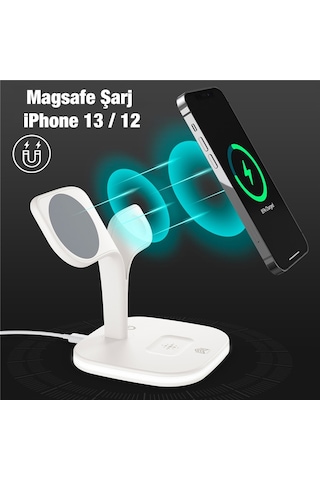 Ally Apple Uyumlu iPhone 13-12 Watch Tutucu Kablosuz Şarj İstasyonu Hızlı Şarj Standı LED Işıklı
