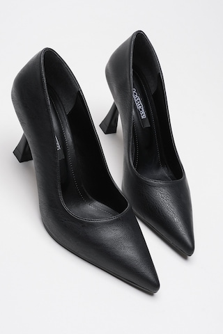 Alewomen Siyah Deri 10 Cm Topuklu Ernio Stiletto Kadın Ayakkabı Siyah