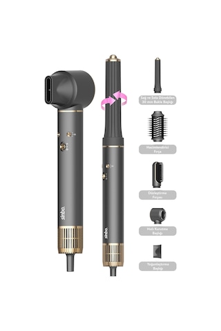 Sinbo Pro Airwrap Compact Uzun Multi-styler Hava Üfleme 5in1 Bldc Saç Şekillendirici 1719 -graphite Gray Antrasit