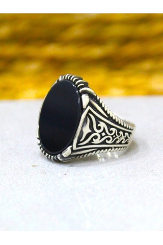 Oniks Taşlı Erkek Yüzük Gümüş
