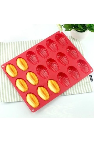 Fastbuy 18 Kaviteli Silikon Madeleine Kalıbı Seti - Mini Kek Ve Bisküvi Pişirme - Kırmızı KIrmızı