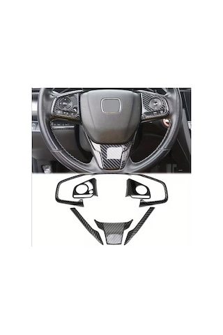 Honda Civic Fc5 Fk7 Karbon Fiber Direksiyon Düğmesi Kaplama 2016-2020 6 Parça Siyah