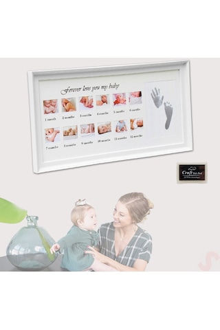 Bebek El Ve Ayak İzli Resim Çerçevesi, 39cm X 21cm - 12 Ay