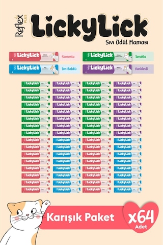 Reflex Plus Lickylick Sıvı Ödül Maması Karışık Paket 15 Gr X 64 Adet