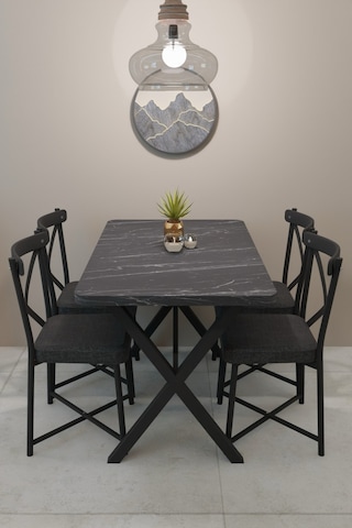 Modern Yemek Masası Takımı 70x110 Cm Oval Mutfak Masası & 4 Adet Tonet Model Kumaş Döşemeli Sandalye Bendir