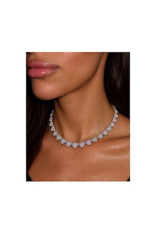 Eclat Collection Amorette Kalp Taşlı Rodyum Kaplama Silver Su Yolu Kolye Çıkarılabilir Uzatma Parçalı Gümüş Gümüş