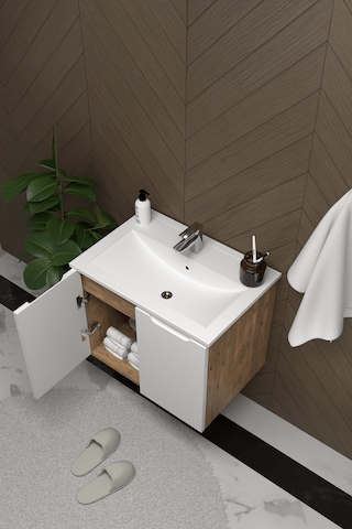 Teta Home Astana 80 Cm Mdf Gövde Membran Kapak Banyo Dolabı Seti Atlantik Çam - Beyaz