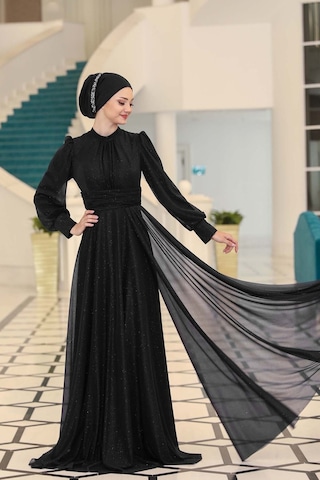 Raika Moda Şık Tasarım Tül Kübra Abiye Siyah