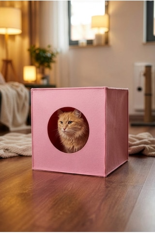 Keçe Kedi Yuvası Organizer Düzenleyici Katlanabilir Pembe