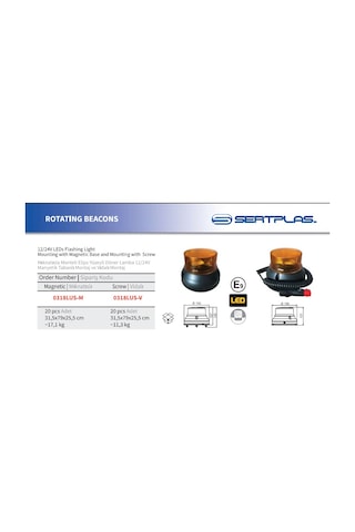 Sertplas 0318lus-m Led İkaz Lambası 12 / 24 V Mıknatıslı Çakar Lamba