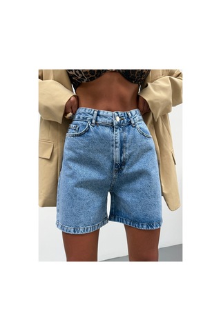 Kene Jeans Taş Yıkama Arka Çapraz Köprü Detaylı Kısa Kot Şort Taş Yıkama