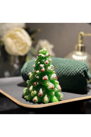 Noel Ağacı Şekilli Dekoratif Mum El Yapımı Koku Yaymayan Yılbaşı Temalı Masa Ve Ev Süsü Mum Tekli Altın