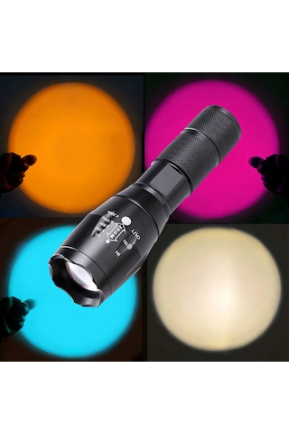 Jeemson Dört Renkli Sarı+turuncu+buz Mavisi+pembe Led Fotoğraf Makinesi Işığı, Teleskopik Odaklanabilir, 1000 Lumens, Uç Düğme Anahtarı, Uçak Alüminyum Gövde Siyah