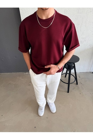 Veraura Lifestyle Erkek Duble Kol Basic Tişört Bordo