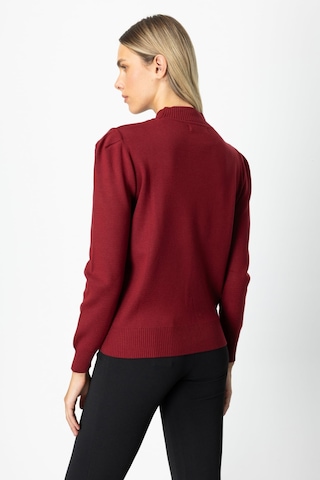 On Minimalist Uzun Kol Yüksek Yaka Kadın Kazak - Crop Kesim Bordo
