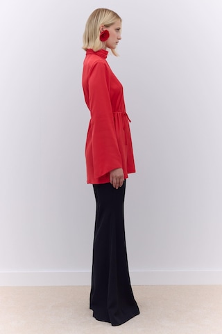 Manuka Saten Geniş Kol Tunik Kırmızı