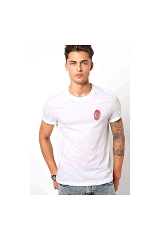 Parmak İzi Türk Bayrağı Dna Baskılı Beyaz Erkek Tshirt