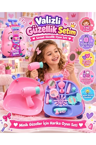 Oyuncak Çekçek Valizli Aksesuarlı Makyaj Doktor Tamir Set Taşınabilir Tekerlekli Renkli Çantalı Bavul Güzellik Eğitici Meslek Seti 50x25 Cm Çok Renklli