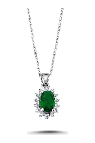 Lova Pırlantalı Oval Zümrüt Anturaj Kolye - 2040013