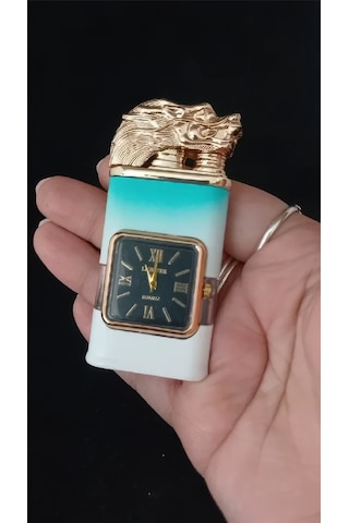 Turkuaz Ombre Saatli Ejderha Başlıklı Jet Alev Çakmak Çok Renkli