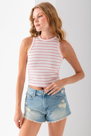 Giysa Kadın Bisiklet Yaka Kolsuz Çizgili Basic Body Pembe - 25507 Pembe