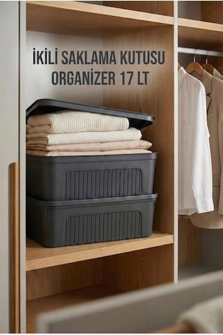Füme 2'li 17 Lt Ünit Saklama Kutusu & Çok Amaçlı Ev Ve Gardırop Düzenleyici Organizer Çok Renkli