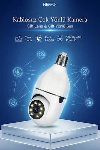 Gece Görüşlü 360 Derece Led Işık 1080p Wifi Kamera Kablosuz Panoramik Balıkgözü Ampul Kamera