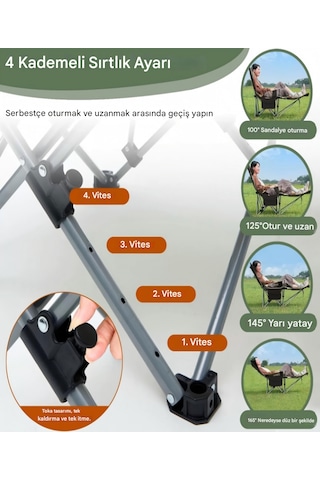 Yt00 Şezlong Sandalye Ve Yatabilen Sandalyesi Kademeli Kamp Sandalyesi Şenzloğu Siyah