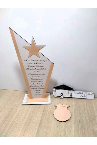 Resmi Kurum Plaket-anahtarlık-kitap Ayracı Set Kişiye Özel Beyaz - Altın