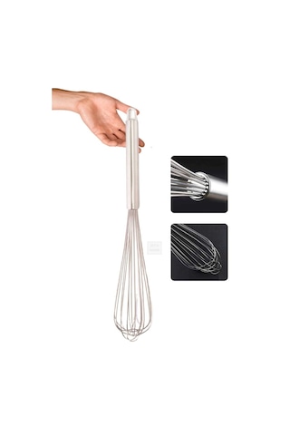 Sos Çırpma Teli Paslanmaz Yumurta Çırpıcı Çikolata Çırpıcı Krema Çırpıcı Çelik Saplı Jumbo Boy 50 Cm Metalik Gri