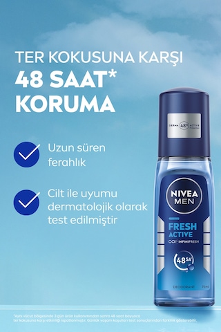 Men Erkek Pump Sprey Deodorant Fresh Active 75 Ml,ter Kokusuna Karşı Koruma,alüminyum İçermez