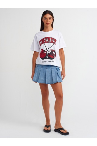 Dilvin Baskılı Ve Pamuklu T-shirt Beyaz