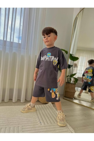 Miniko Kids Erkek Çocuk Paw Petrol Modelli Baskılı Şortlu Pamuk Takım Füme