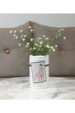 Vazo Dahil,vazo Dahil,vazoda Çiçek,beyaz Yapay Çiçek,vazo Dekoratif Pembe Elbiseli Kadın 7x7x16cm Genel