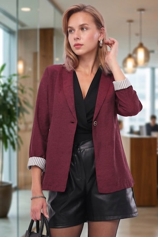 Armonika Kadın Bordo Kol İçi Çizgili Tek Düğmeli Ceket Arm-22k001122