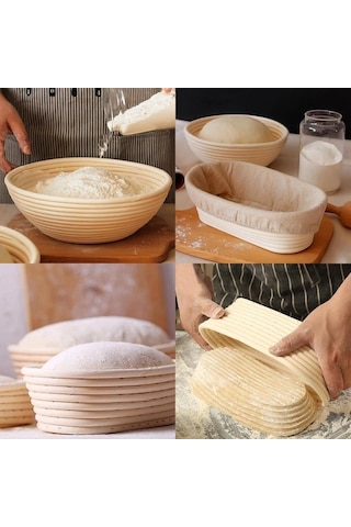 Maoyaya Saçımalı Ekmek Pişirme Seti, 2 Paket 10 İnç Yuvarlak Ve Oval Banneton Prova Sepeti, Astarlı Ekmek Fermantasyon Araçları Diğer