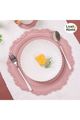 Silikon Placemat Yuvarlak Çiçek Kahve Yemek Masası Matı 34cm Kabartmalı Pembe Bardak Altlığı Isıya Dayanıklı Mutfak Sofra Takımı Yemek Matı Açık Gri, 34cm Diğer