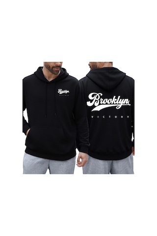 Tarzsokak Brooklyn Victory Logo Baskılı Kapüşonlu Svetşört Erkekler İçin Sonbahar Tüm Maç Kapüşonlular Siyah