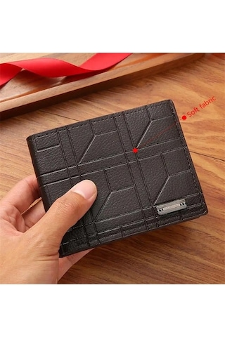 Createtech Yeni Marka Erkek Kısa Cüzdan - Genç Moda Ekose Deri Cüzdan Siyah Siyah