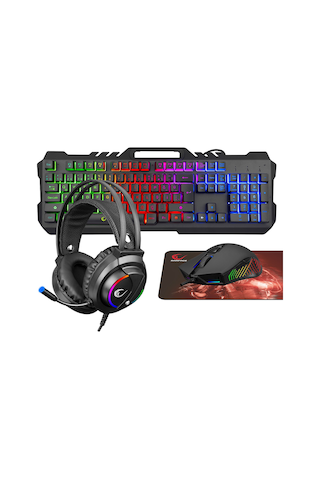 Rampage Fitment KM-GX7 Kablolu Gökkuşağı Aydınlatmalı Klavye + Mouse + Kulaklık + Mouse Pad