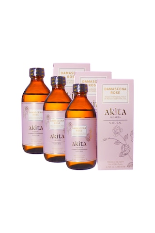 Akita Doğal Yağı Alınmamış Gül Suyu Cam Şişe 3 x 200 ML